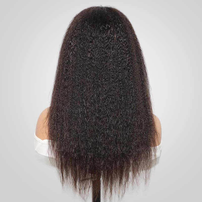 kinky straight v part wigs human hair on wig stand back view