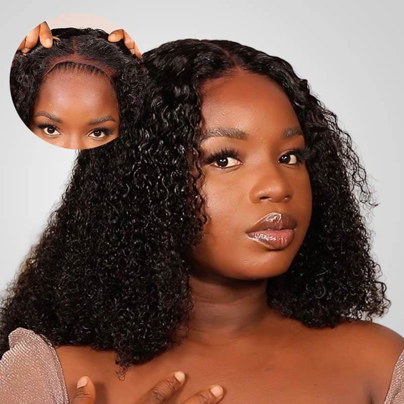 soft and full kinky curly bob wig made from virgin human hair with 13x4 lace
