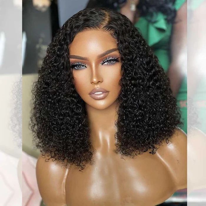 short curly bob wigs with natural curls, lace frontal human hair bob wigs for black women