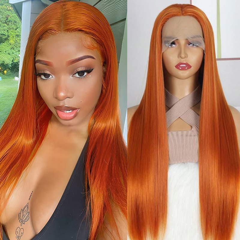 qvr wigs ginger orange straight lace part wig for black women