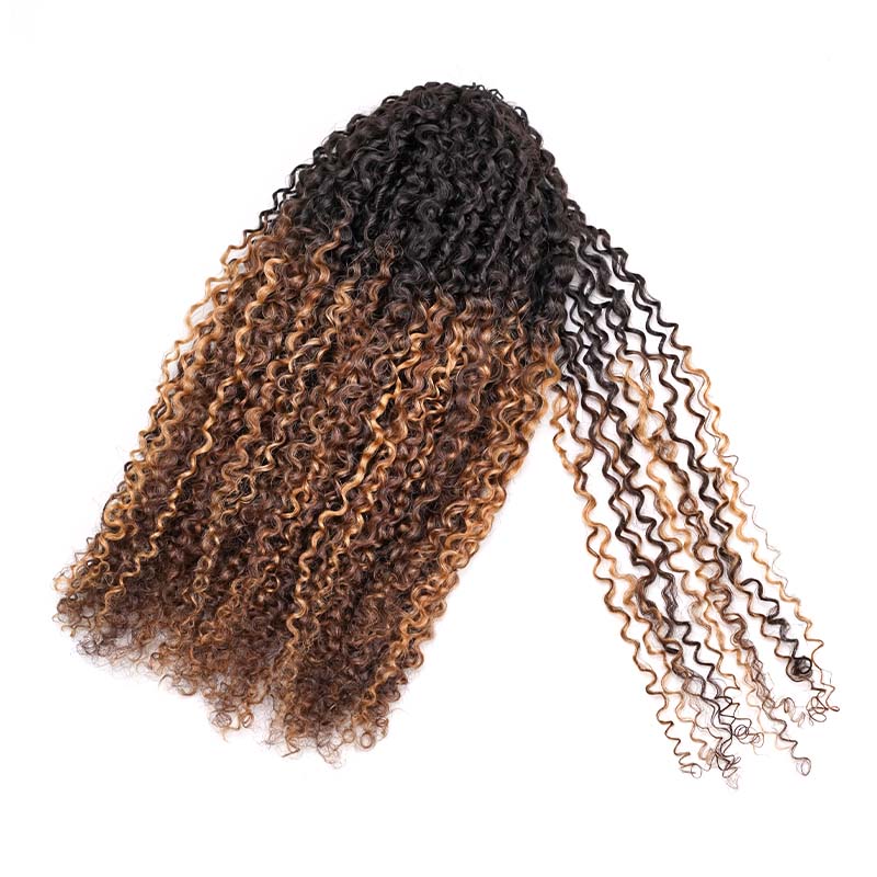 QVR Honey Caramel Mixed Highlights Feather Crochet Human Hair Burmese Kinky Curly Miracle Knots Crochet Weave Hair Extensions