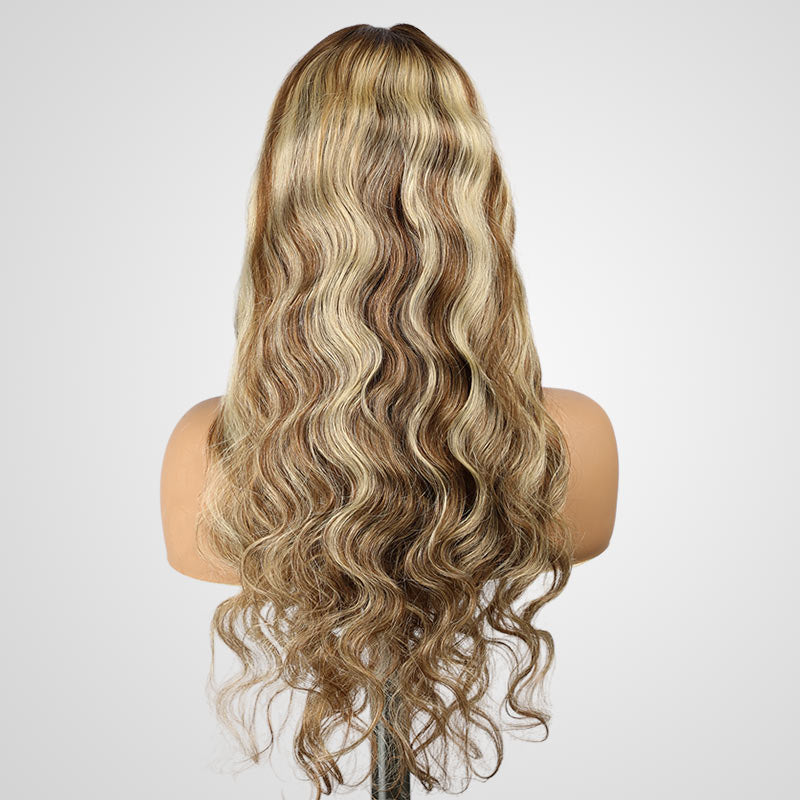 multi-tonal highlighted human hair wear and go wig with straight option