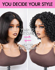 QVR 2-In-1 Style Switch Dream Curls Layered Kinky Curly & Straight Invisible V Part Bob Wig