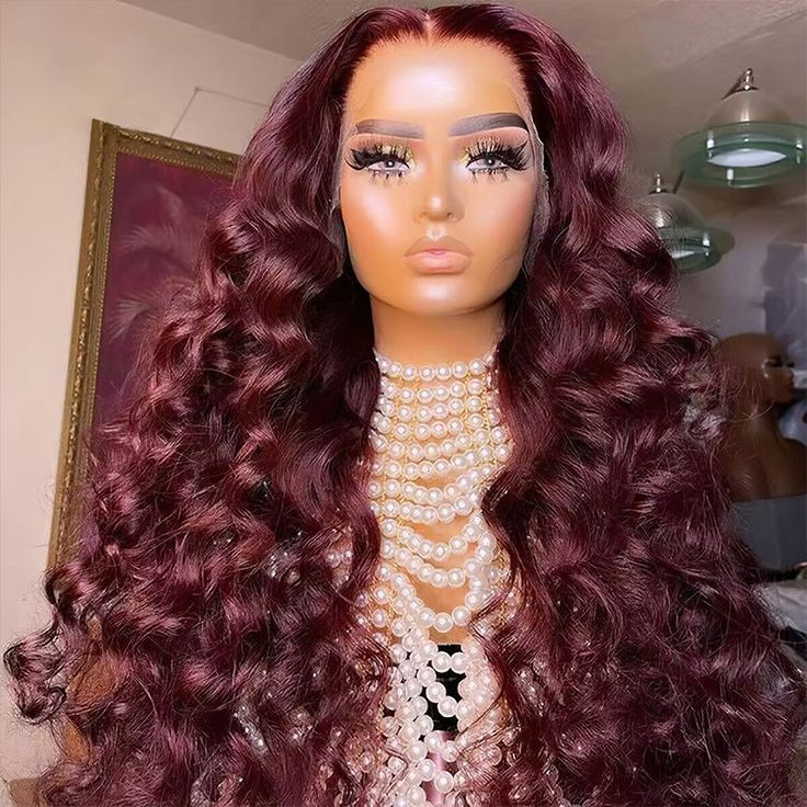 qvr wigs burgundy deep wave 13x4 lace frontal wig