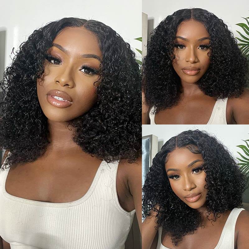 natural black kinky curly short bob wig with 13x4 lace and virgin human hair