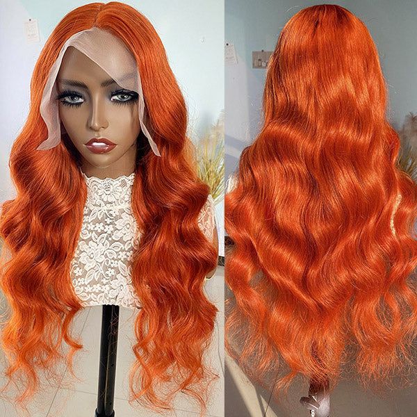 human hair lace wigs ginger orange body wave pre-plucked 4x4 lace closure
