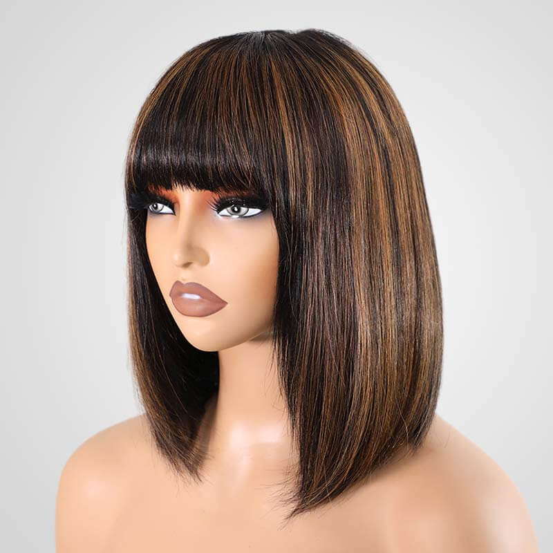 minimum lace short bob wigs with layered cut and bangs