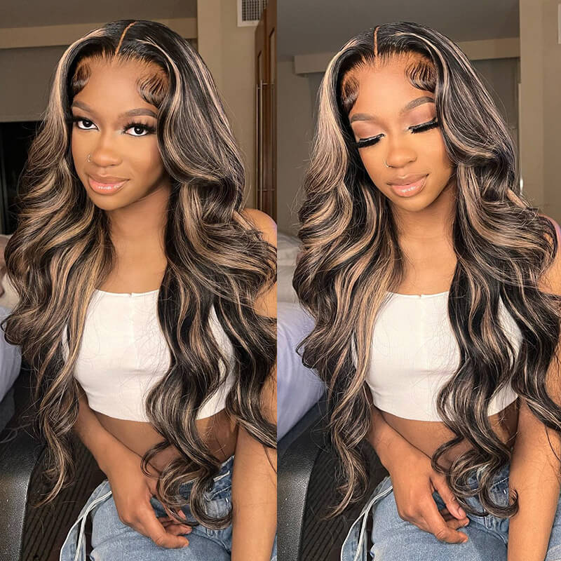 balayage highlights body wave wear and go glueless human hair wigs 13*4/4*6 hd lace wig