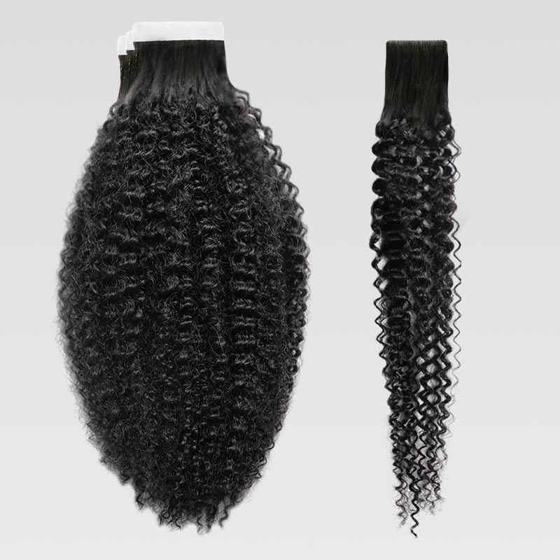 QVR Seamless Afro Kinky Curly Tape in Hair Extensions Natural Black Human Hair