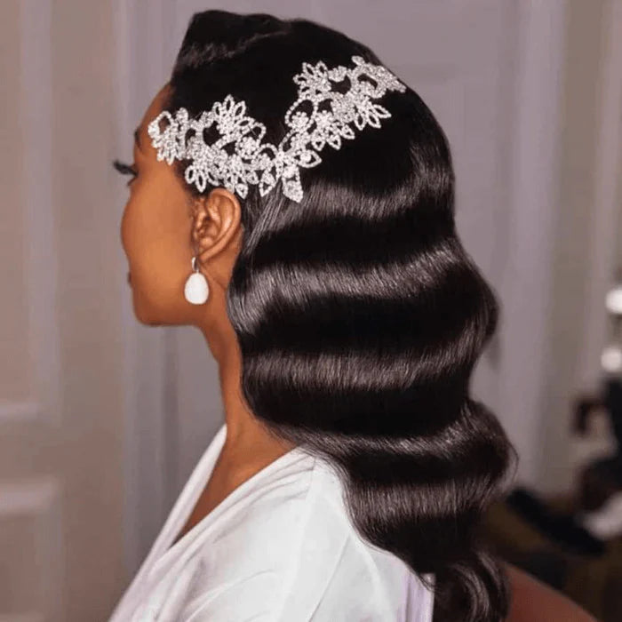 sleek, luxurious human hair wigs designed to shine on your special day.