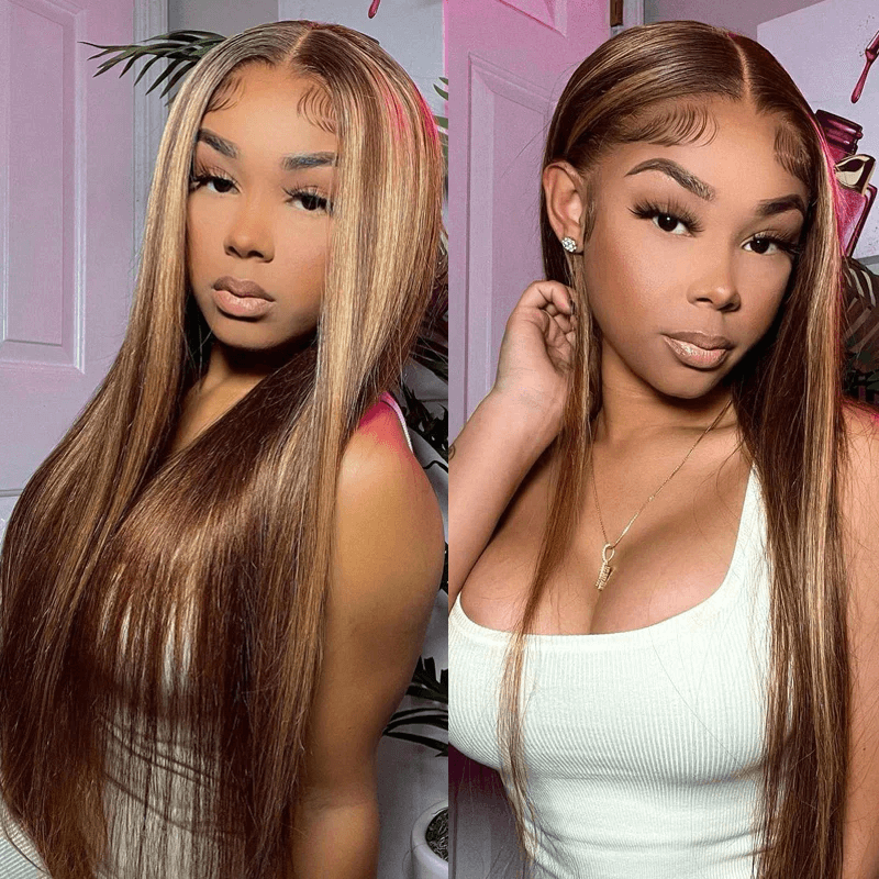 qvr wigs honey blonde highlight straight 4x4 lace closure for black women