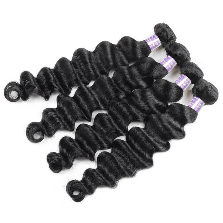 loose deep wave natural black human hair weave 4 bundles