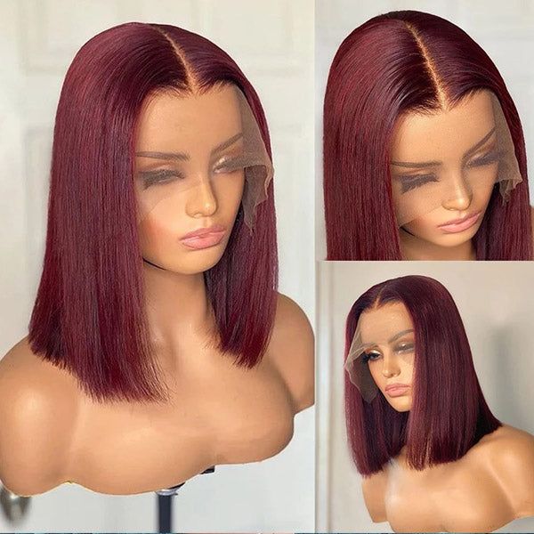 bold burgundy human hair bob wig, sleek and smooth short bob wigs for everyday slay