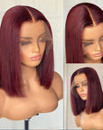 bold burgundy human hair bob wig, sleek and smooth short bob wigs for everyday slay