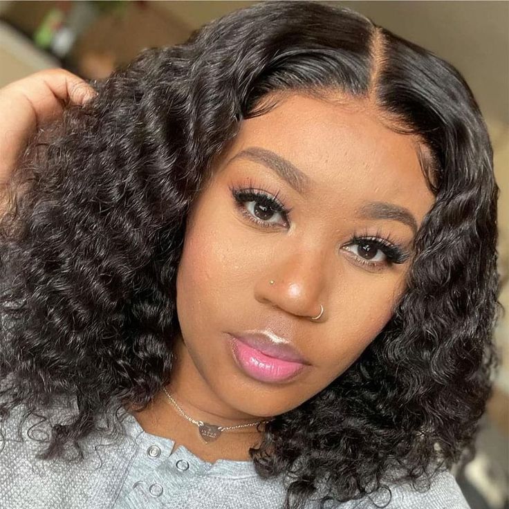 natural deep wave lace front bob wigs, full-density short bob wigs for everyday wear