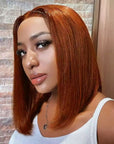vibrant orange short bob wigs, sleek and edgy human hair bob for dark-skinned queens