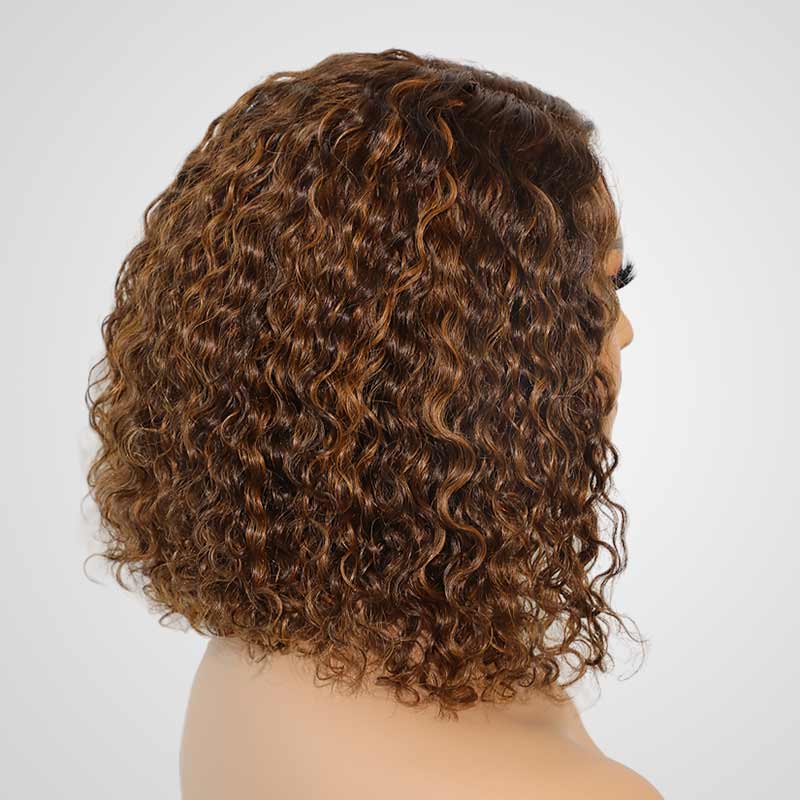 textured short bob wigs with soft curls and warm balayage