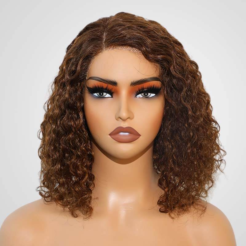 water wave short bob wigs with side part and #4/30 highlights