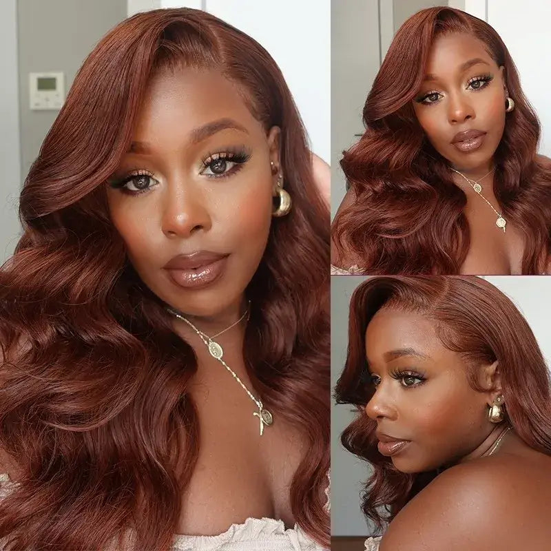 qvr wigs hd lace frontal reddish brown body wave for chic black women
