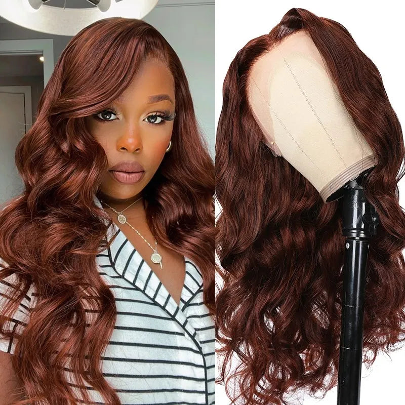 glueless human hair wigs with a rich reddish brown shade, perfect for adding depth and vibrancy to your look