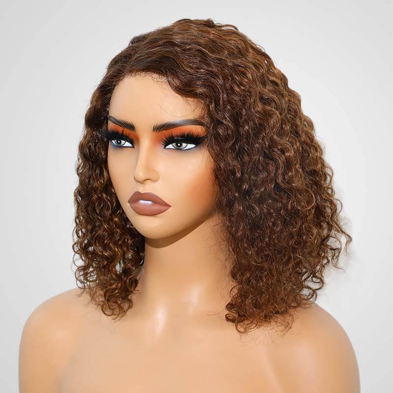 bouncy bob wigs with natural waves and honey brown highlights