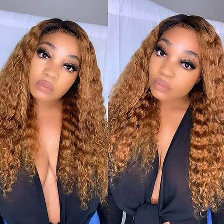 qvr glueless deep wave human hair wigs with honey brown tones