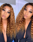 qvr glueless deep wave human hair wigs with honey brown tones