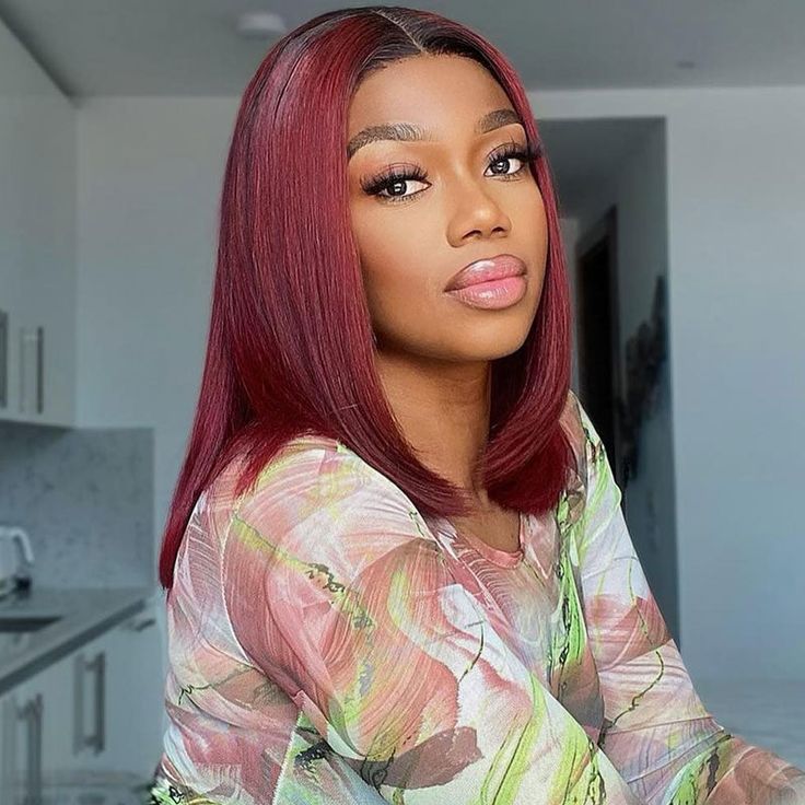 short lace wig with 99J burgundy tone, human hair bob wig with rich color depth