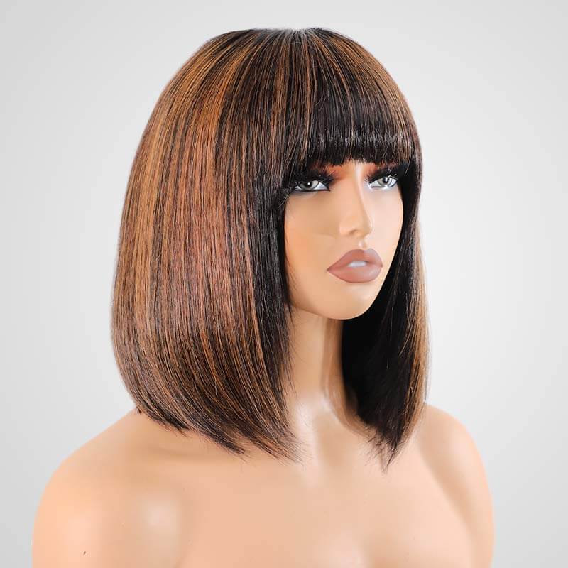 human hair bob wigs with stylish bangs and light layering