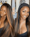 qvr human hair lace wigs straight style with fb30 highlights
