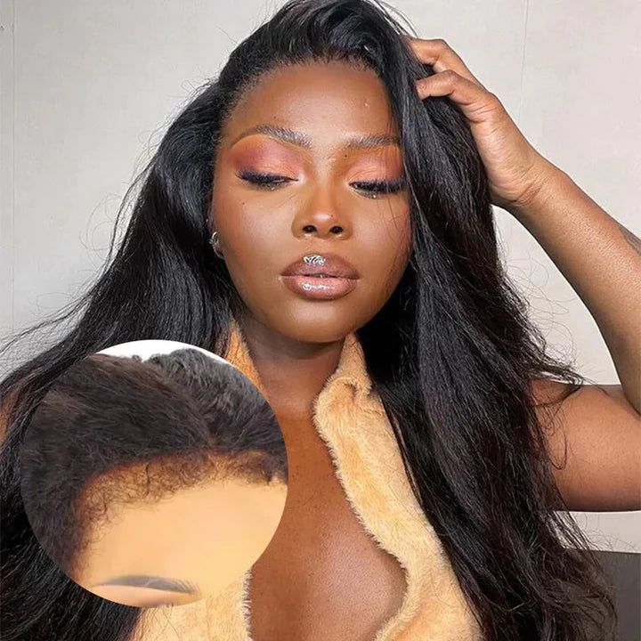 qvr wigs curly edge human hair straight 13x4 lace frontal with baby hair