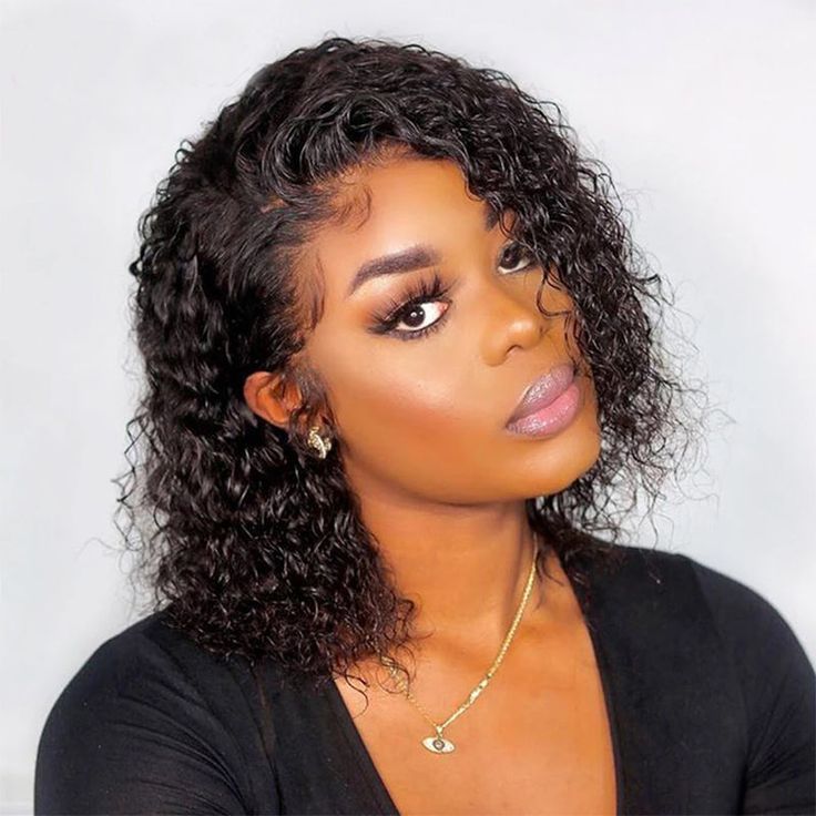 bouncy water wave bob wigs, glueless side part T part lace human hair bob wigs for Black women