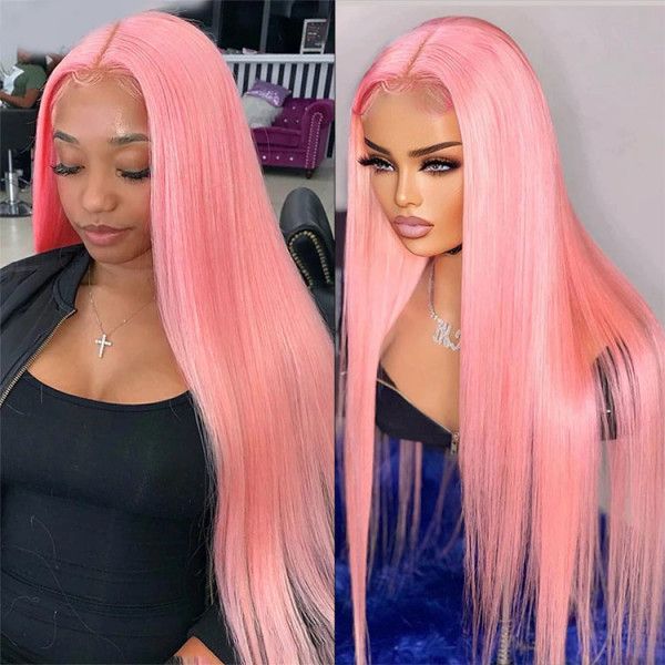 pink color human hair lace wigs for black women