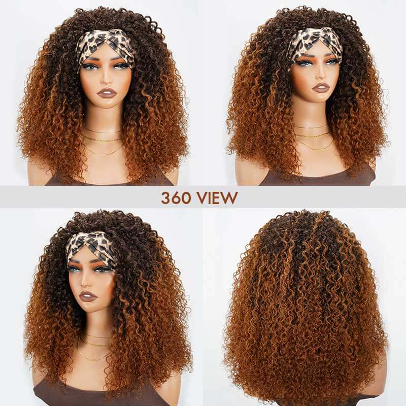 QVR Glueless Twist Curly Half Wig Invisible Hairline Ombre 