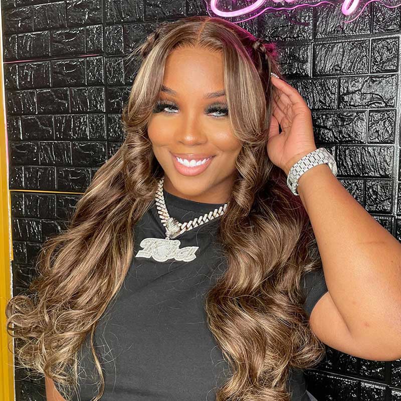 qvr hd lace wigs human hair body wave with dark balayage highlights