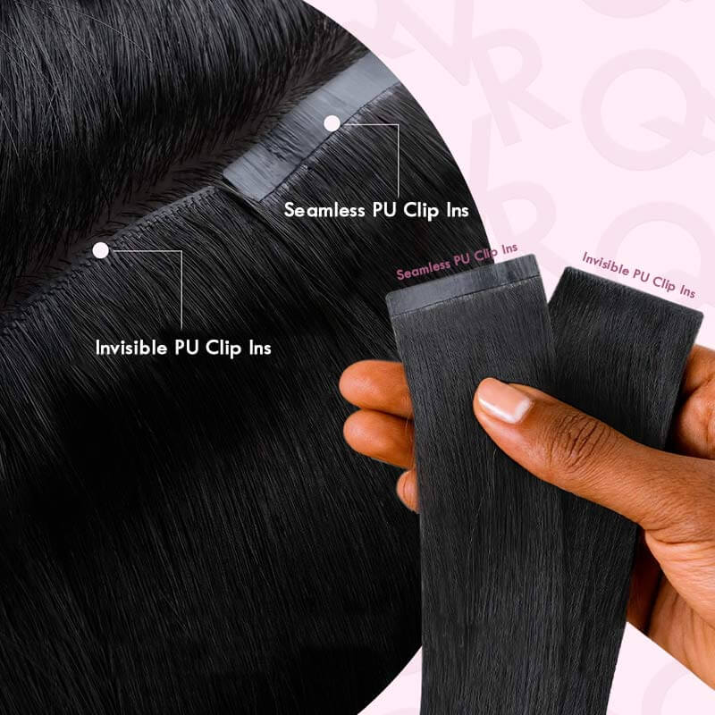 pu clip ins 100% human hair natural color