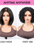 QVR 2-In-1 Style Switch Dream Curls Layered Kinky Curly & Straight Invisible V Part Bob Wig