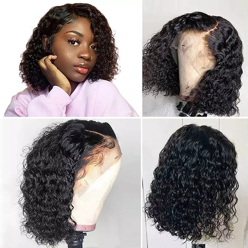 vibrant and full-bodied short bob wigs, Brazilian jerry curly L part lace front bob wigs for Black women