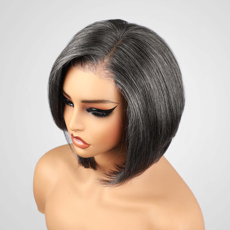 natural look human hair bob wigs with timeless gray hues