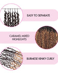 QVR Honey Caramel Mixed Highlights Feather Crochet Human Hair Burmese Kinky Curly Miracle Knots Crochet Weave Hair Extensions