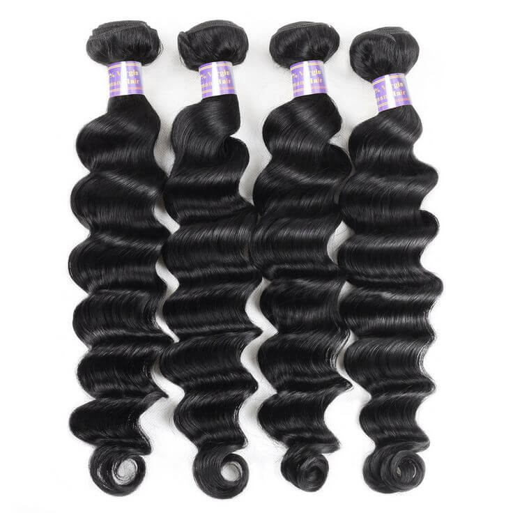 qvr loose deep wave natural black human hair weave 4 bundles