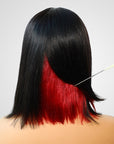 human hair bob wig with red peekaboo highlights