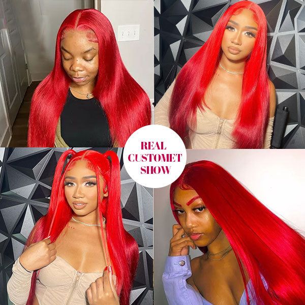 qvr wigs red straight lace front with natural hairline