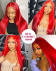 qvr wigs red straight lace front with natural hairline
