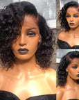 natural black short bob wigs, T part lace water wave bob wigs for soft, voluminous curls