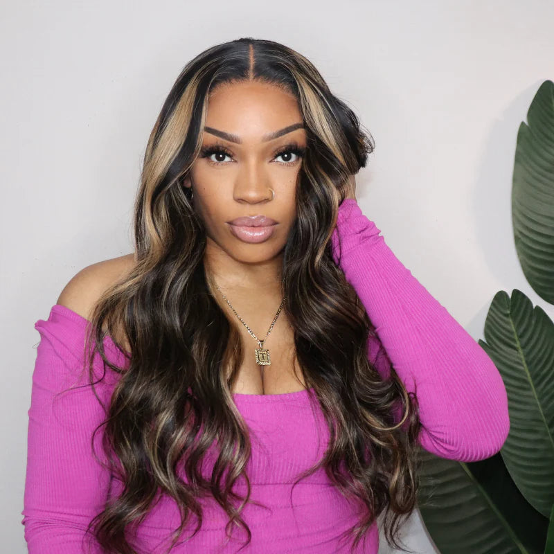 soft body wave human hair wigs with highlights