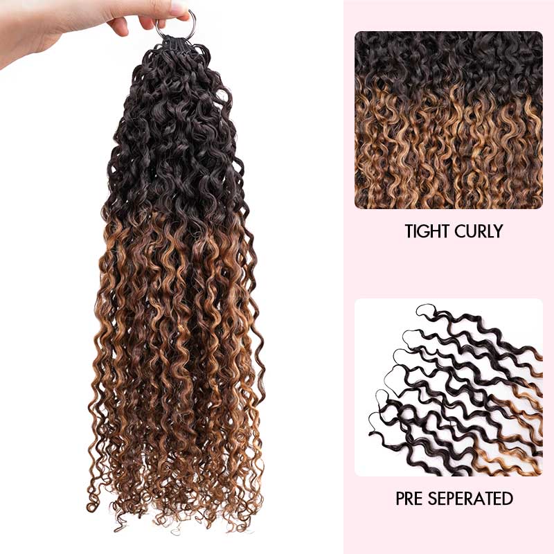 QVR Honey Caramel Mixed Highlights Feather Crochet Human Hair Tight Curly Miracle Knots Crochet Weave Hair Extensions