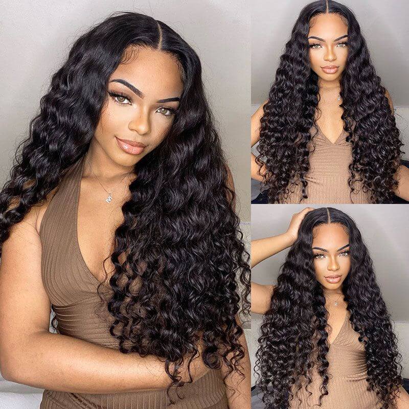 24&quot; natural black deep wave v part wig