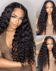 24" natural black deep wave v part wig