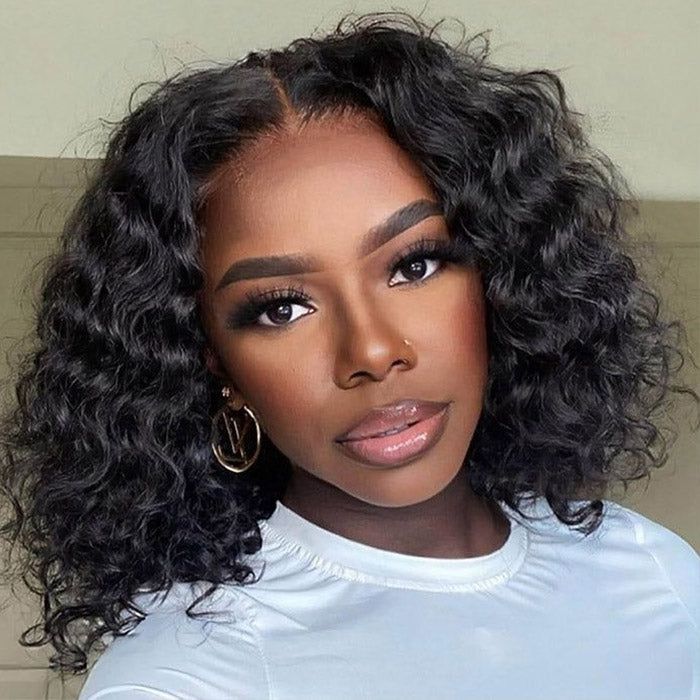 short bob wigs with natural deep wave texture, human hair bob wigs for Black women